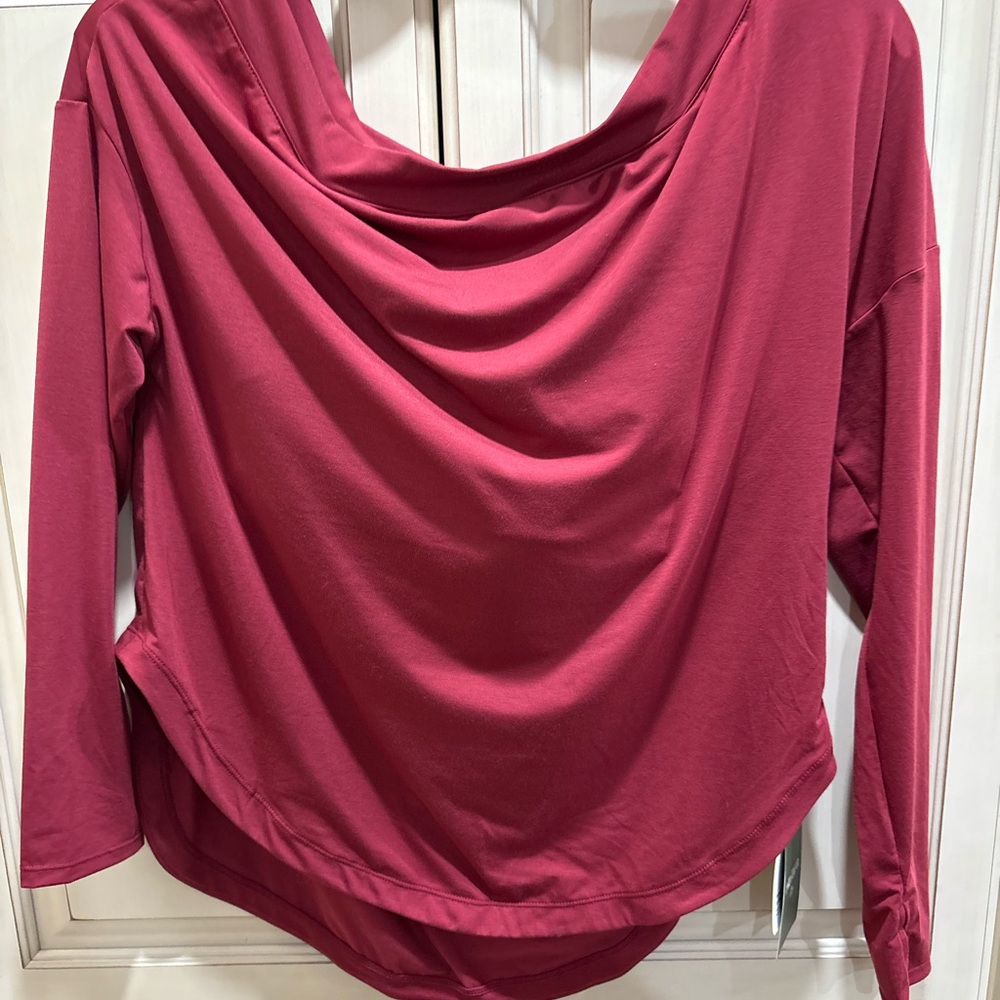 Halara Active Women's Drape Neck Top - deep rose. Built in bra & holes for thumb